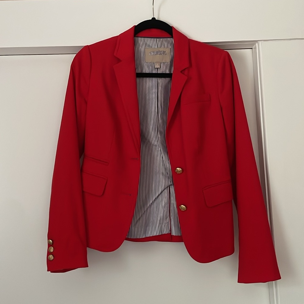 J Crew red blazer with gold buttons